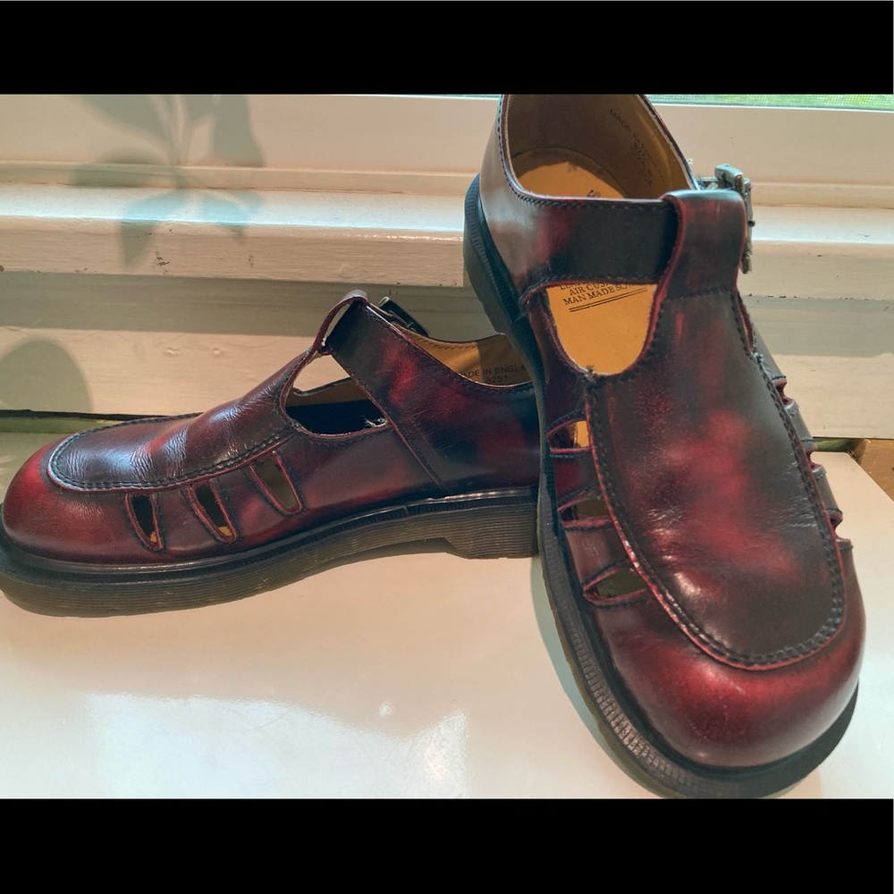 Dr. Martens Made in England T Strap Sandals Cherry